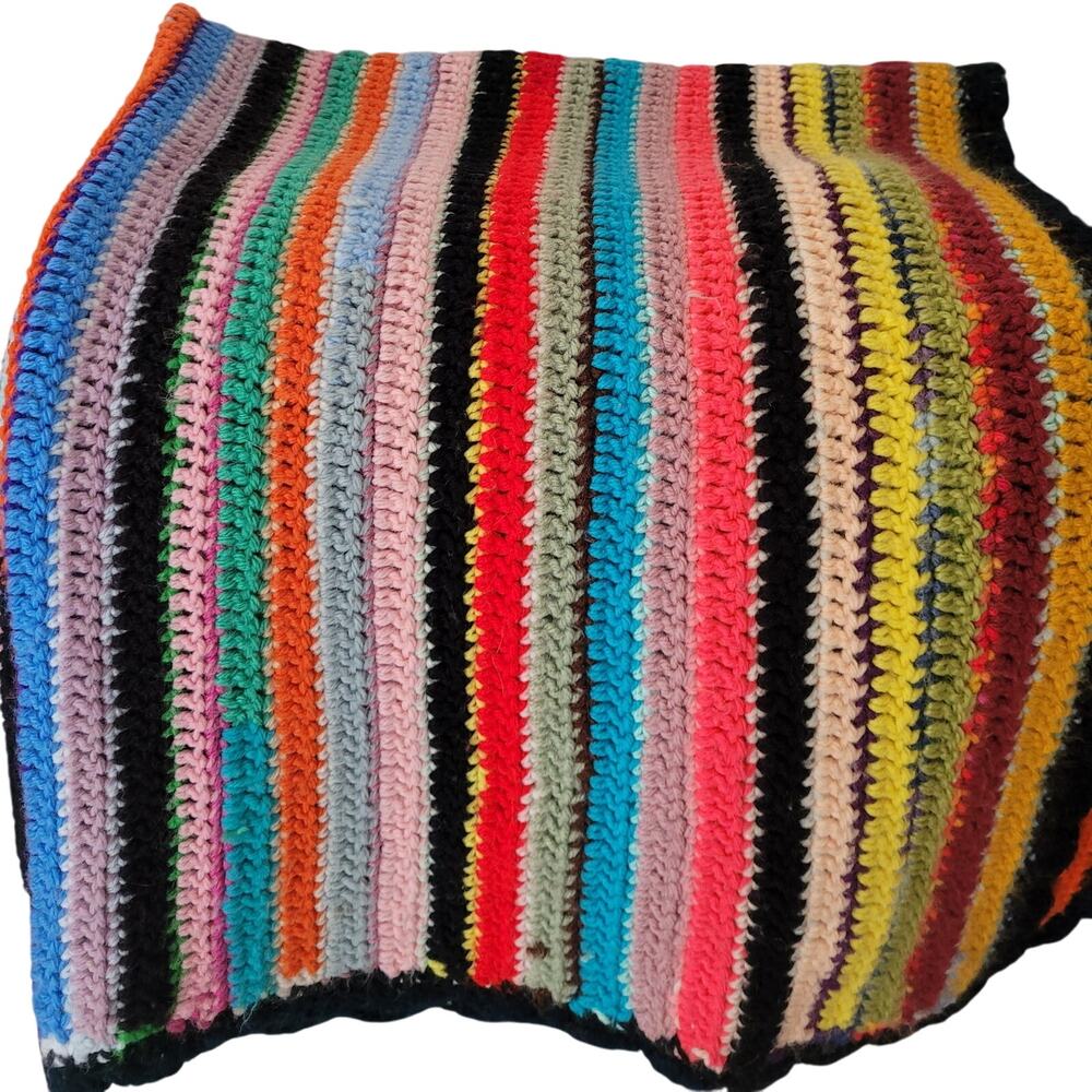 Vintage Multicolored Striped Lap Size Afghan
